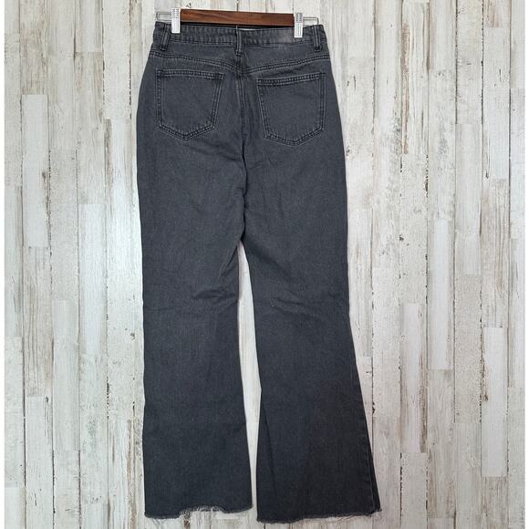 Cider Flare Leg Jeans Small Black Distressed Raw Hem Boho Grunge Classic Denim - Picture 2 of 9